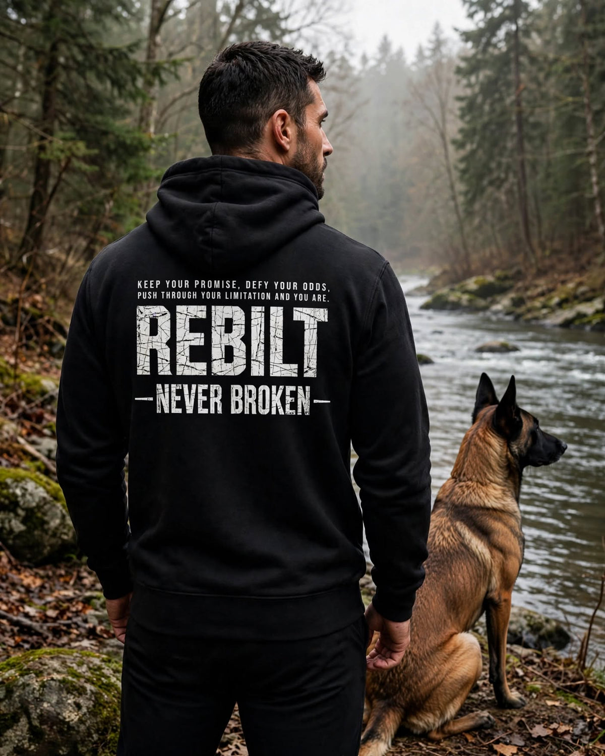 Back of the Too Stubborn to Die Hoodie: Keep your promise, defy your odds, push through your limitation and you are REBILT Never Broken